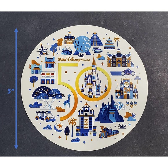 New! 5" WDW 50th Anniversary round Magnet for car or fridge in White color - Picture 2 of 4
